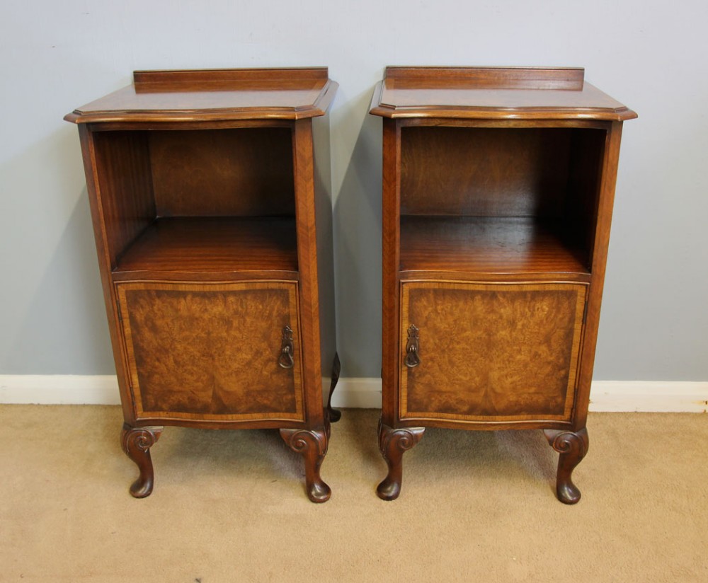 Pair Burr Walnut Bedside Cabinets Waring & Gillow.