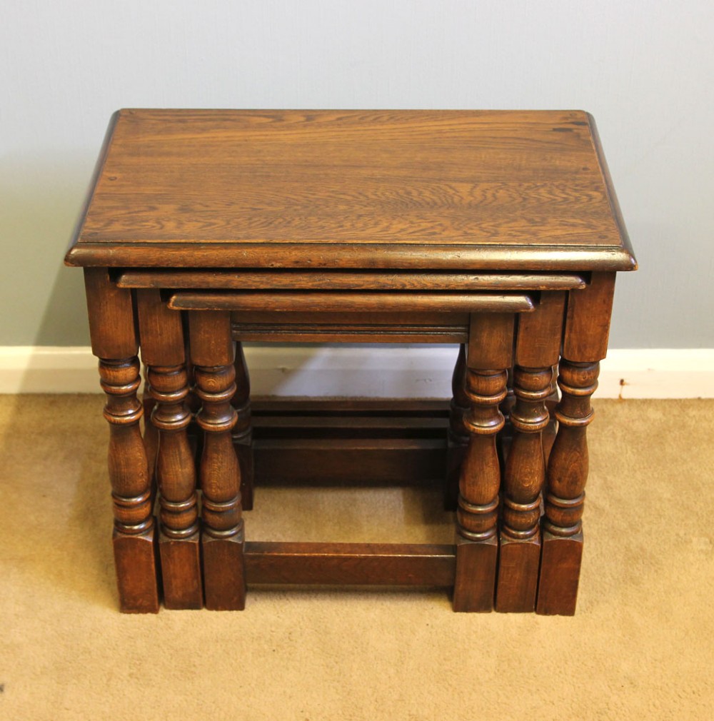  Solid Oak Nest of Three Occasional Side Coffee Tables