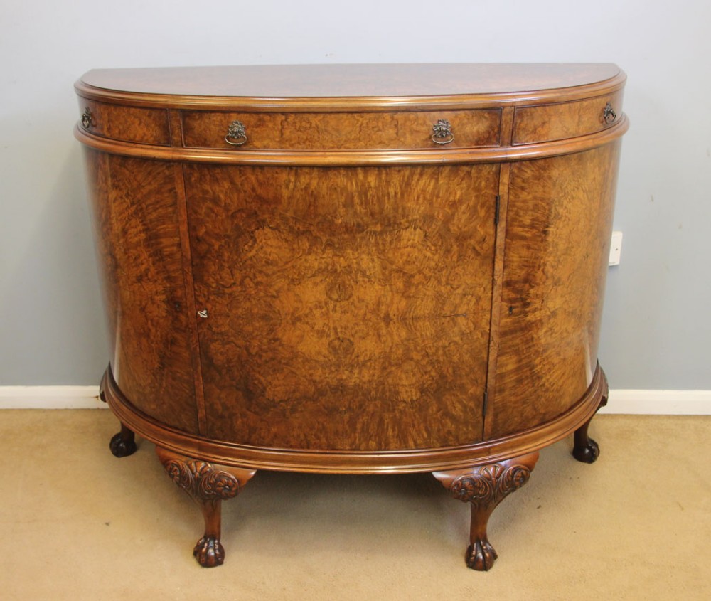 Quality Antique Burr Walnut Demi Lune Shaped Sideboard