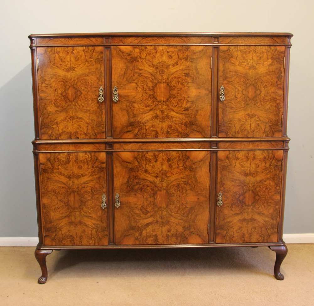 Antique Burr Walnut Drinks Side Cabinet. 