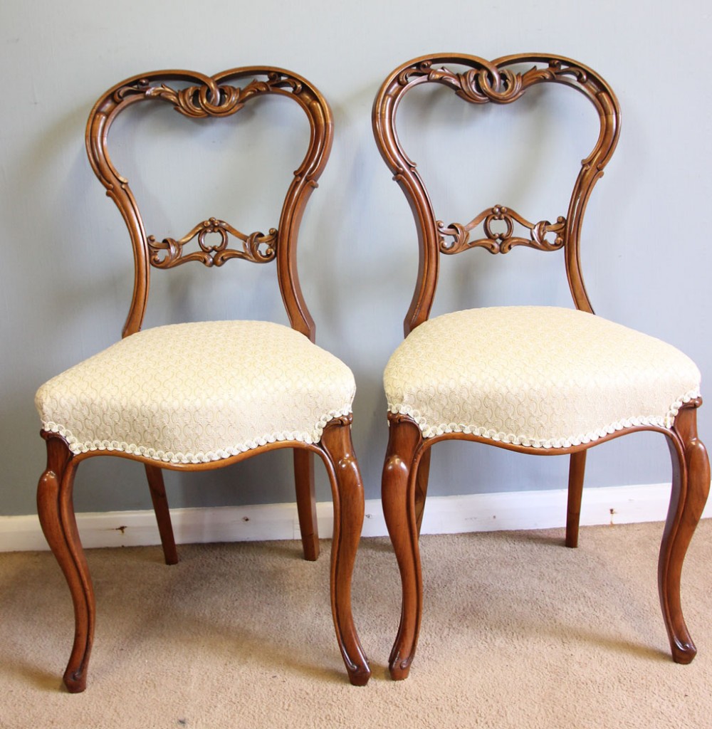 Antique Pair Victorian Walnut Bedroom Side Chairs.