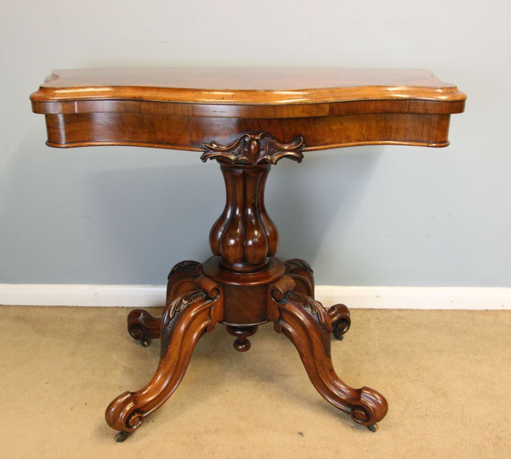 Antique Victorian Console Burr Walnut Serpentine Front Card Games Side Table