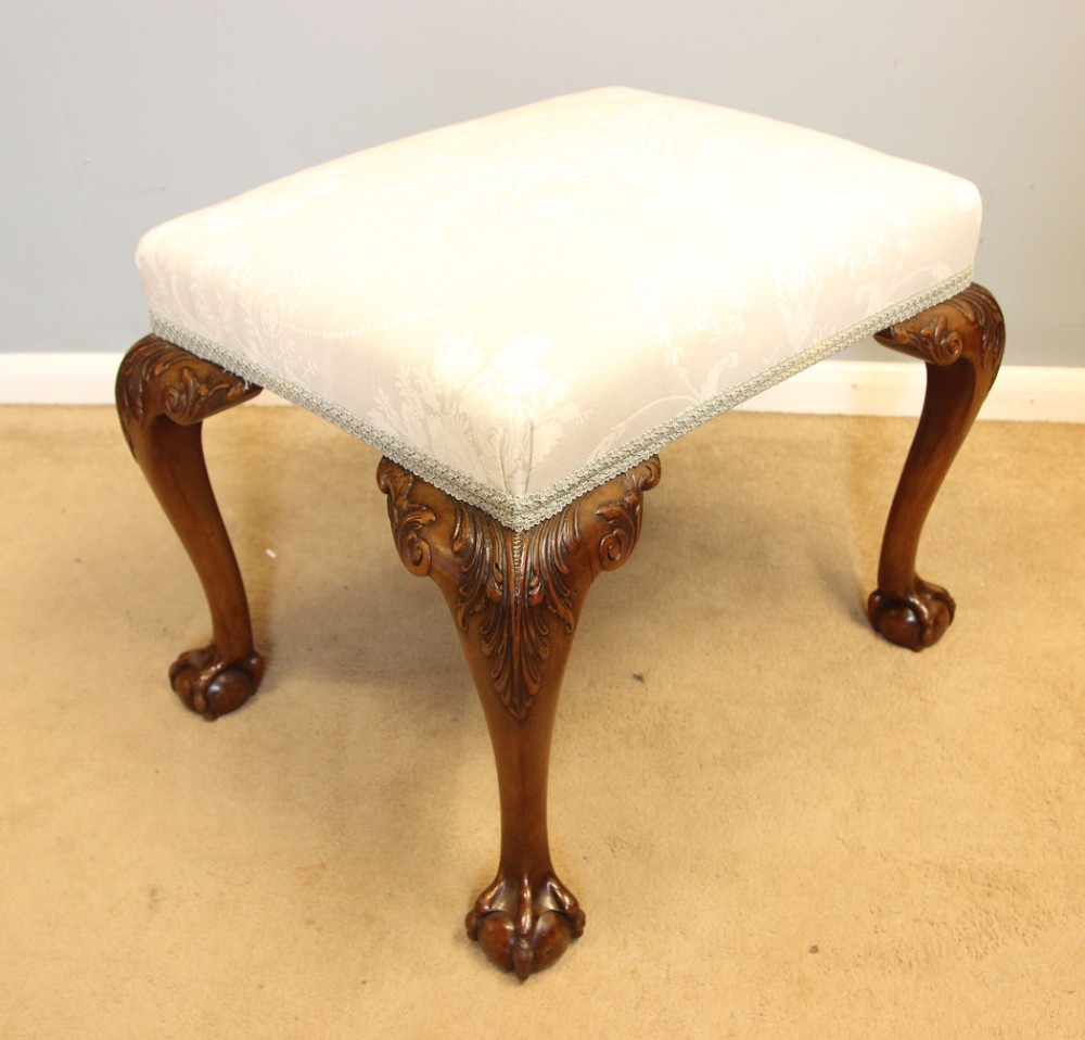 Antique Carved Mahogany Chippendale Style Dressing Table Stool