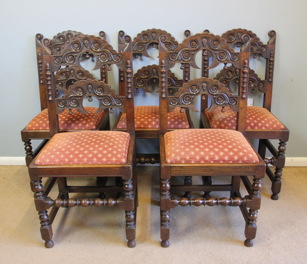 Set Five Antique Yorkshire Style Oak Dining Chairs