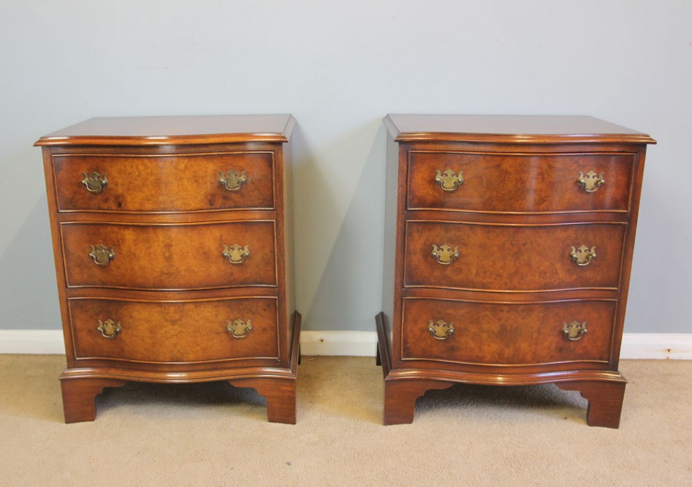 Pair Georgian Style Burr Walnut Beside Cabinets 