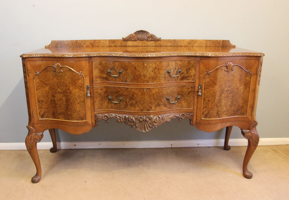 Burr Walnut Antique Serpentine Front Sideboard Server,
