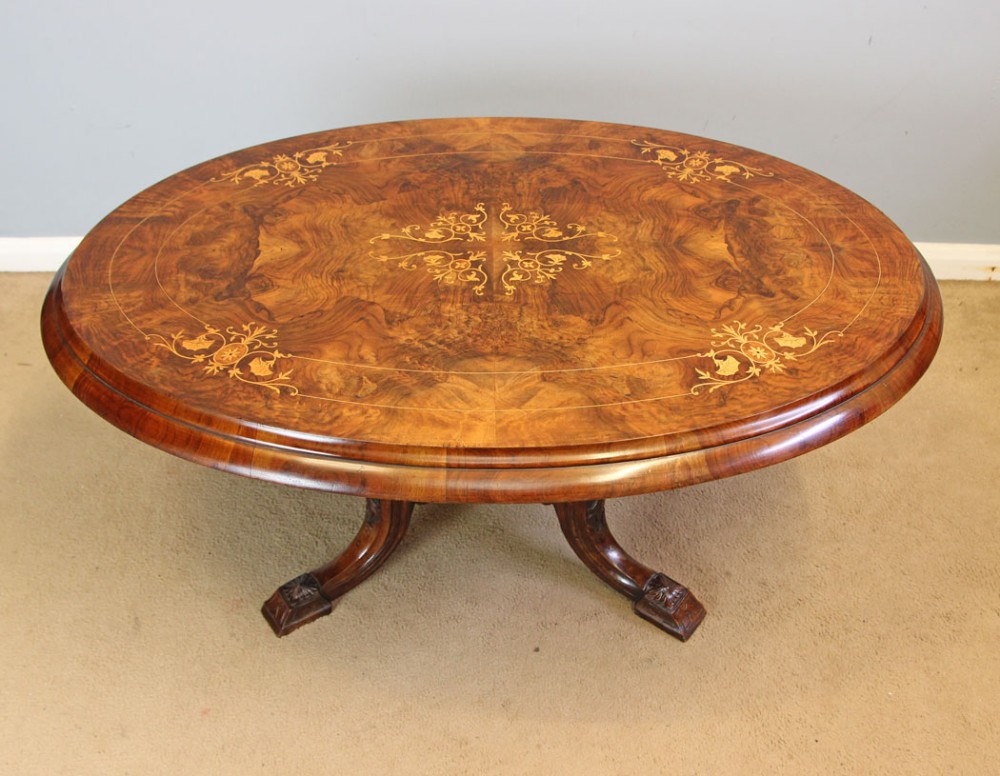 Antique 19th Century Burr Walnut Oval Coffee Table