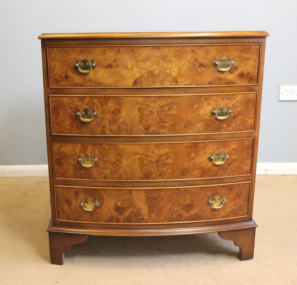 Burr Walnut Bow Front Chest of Drawers