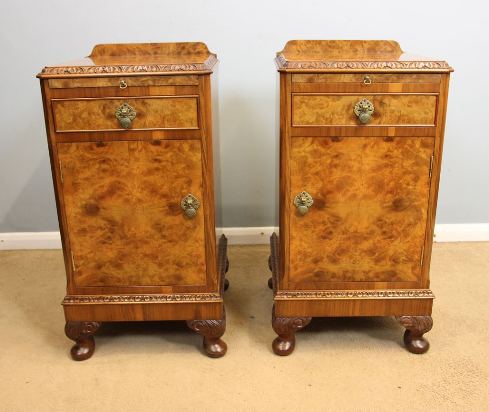 Quality Pair Antique Burr Walnut Bedside Cabinets