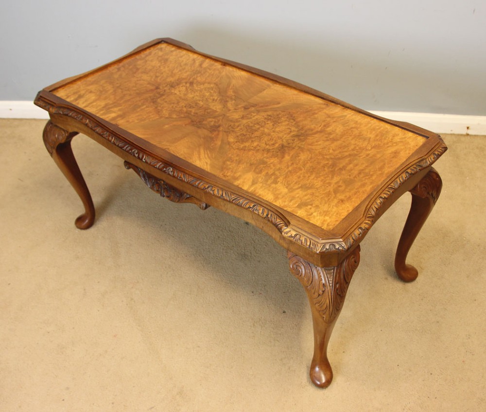 Queen Anne Style Burr Walnut Coffee Table