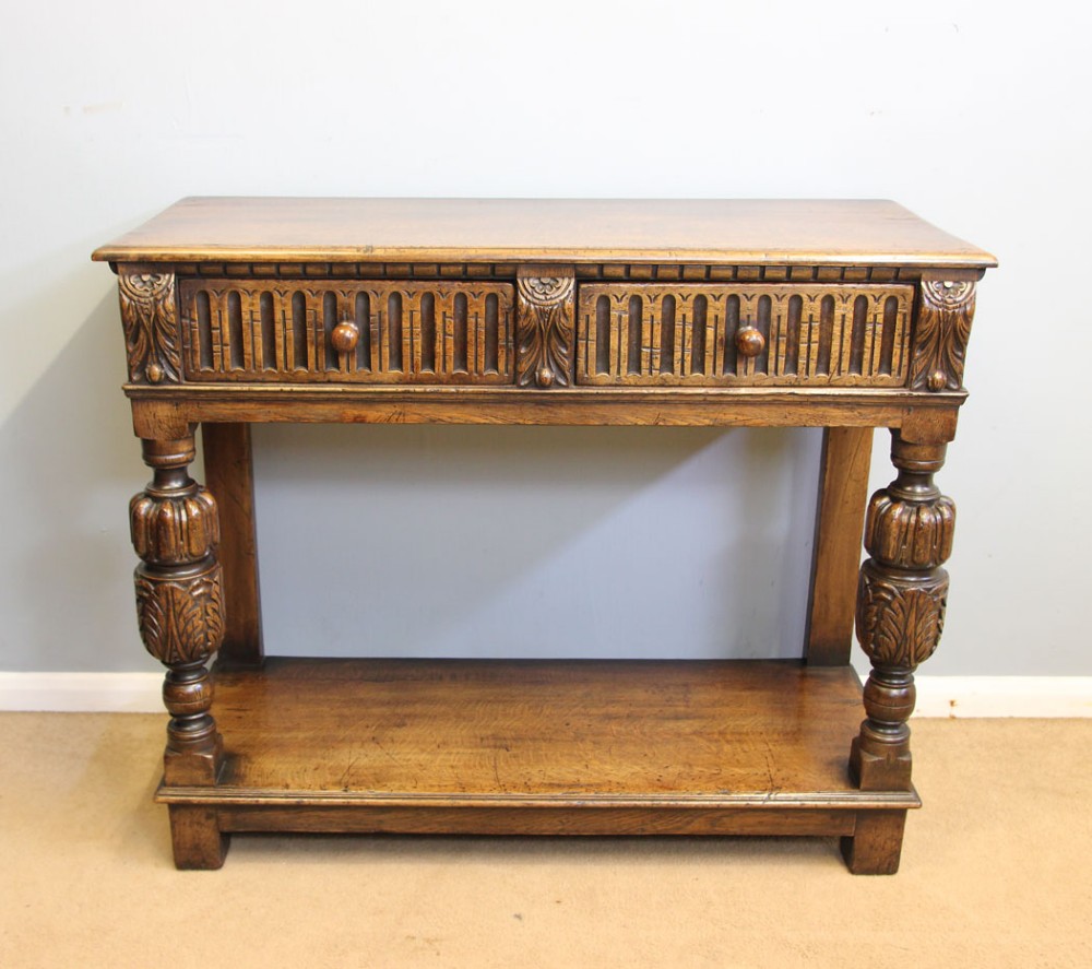 Antique Oak Two Drawer Side Table