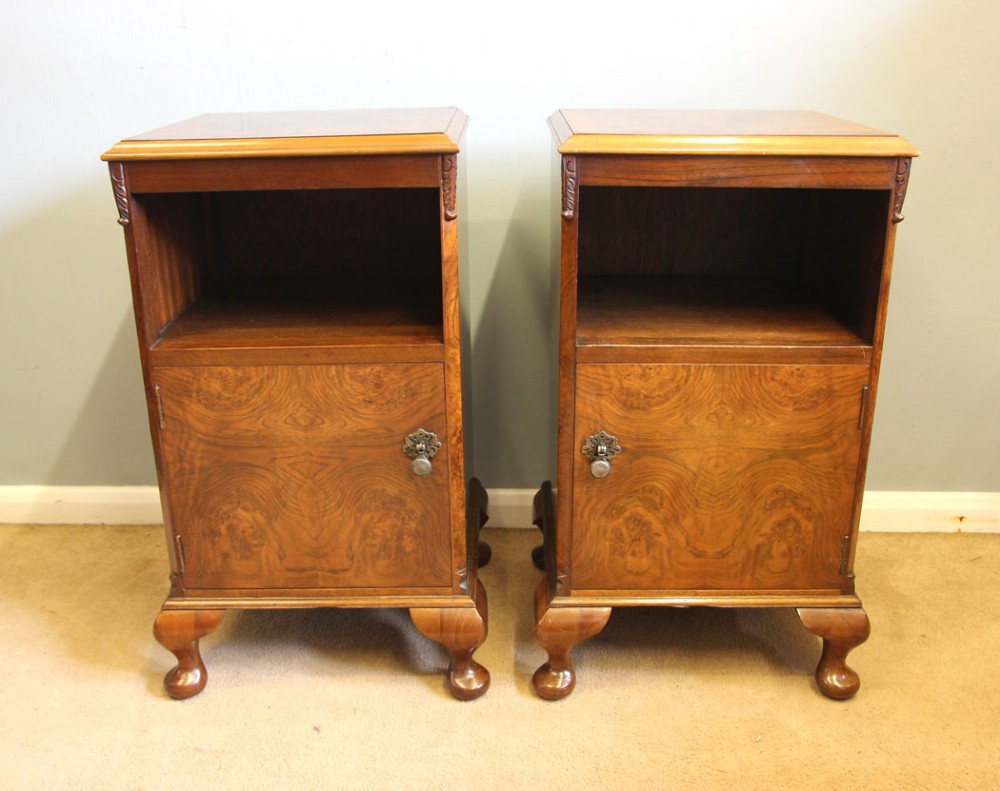 Pair Antique Burr Walnut Bedside Cabinets