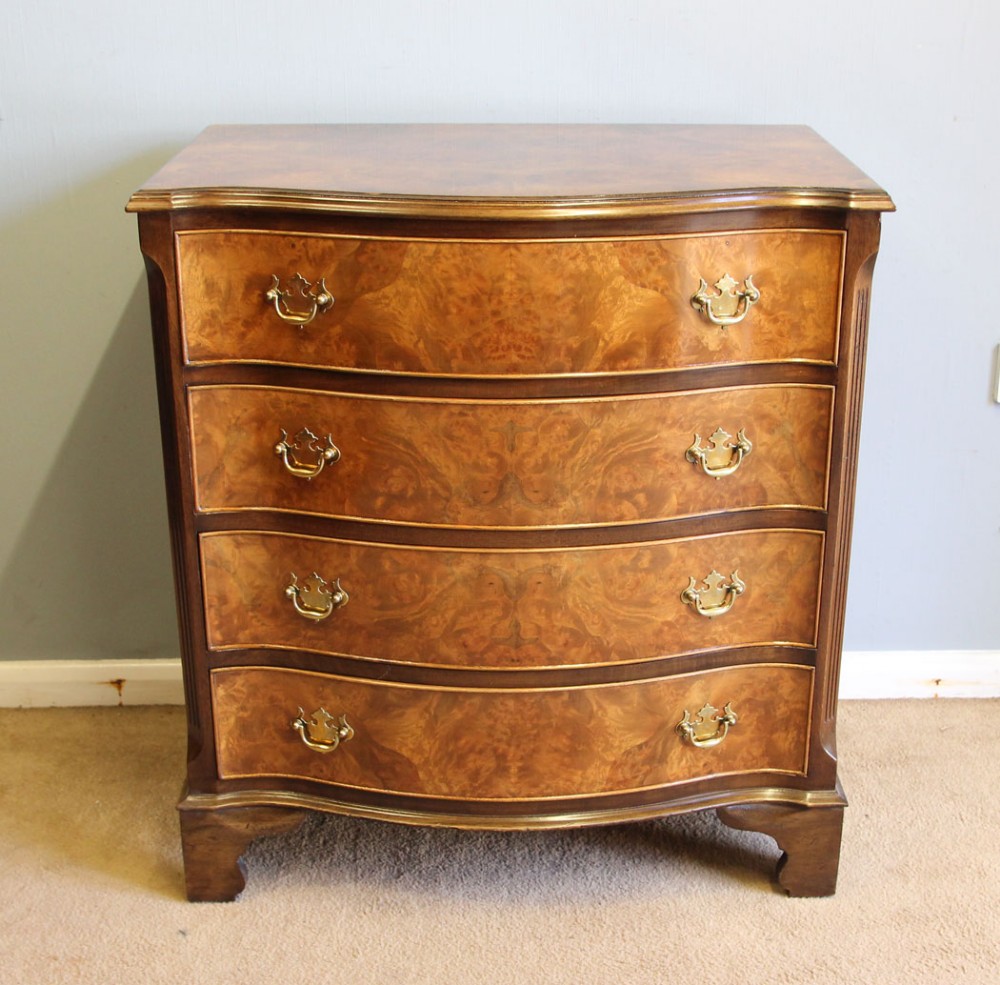 Burr Walnut Antique Serpentine Shaped Chest of Drawers