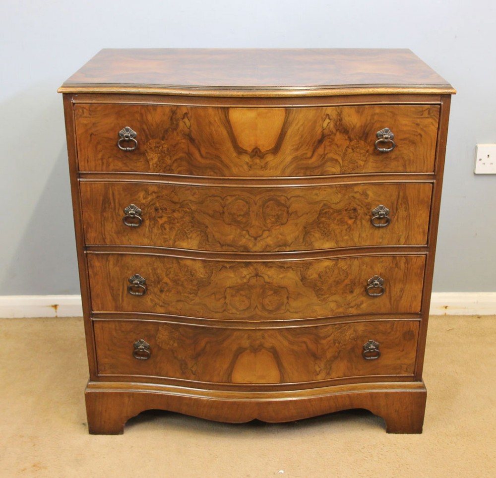 Burr Walnut Serpentine Antique Chest of Drawers