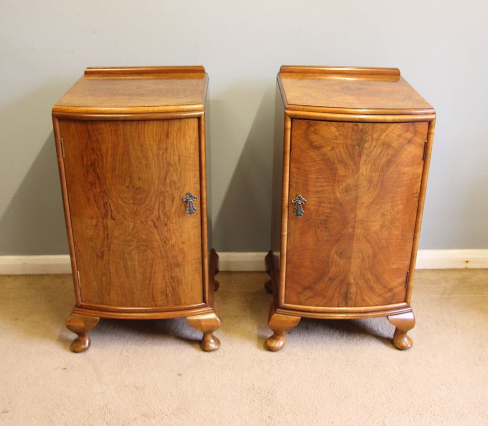 Antique Pair Walnut Bedside Cabinets
