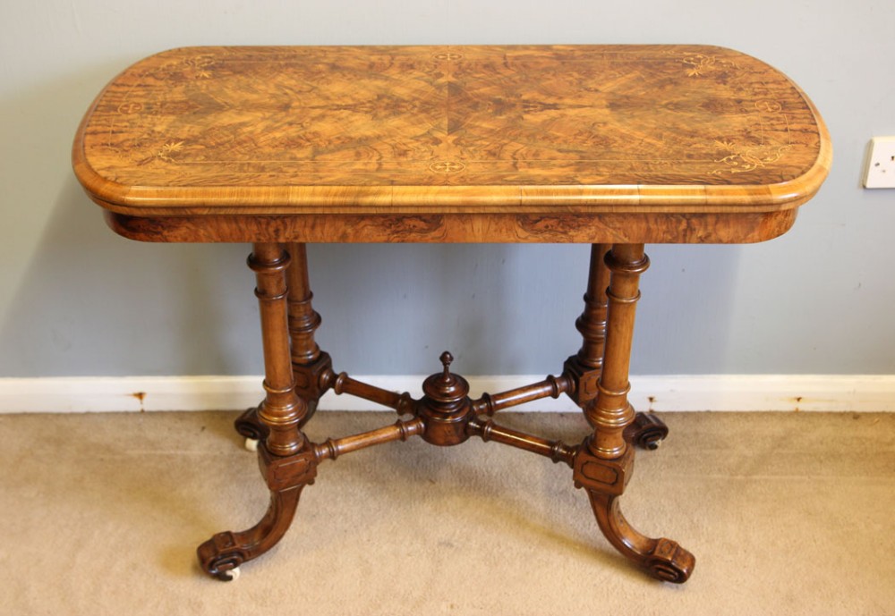 Victorian Inlaid Burr Walnut Tea Card Console Games Side Table