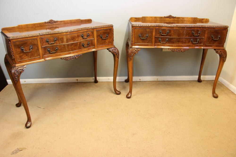 Pair Antique Quality Burr Walnut Console Side Tables