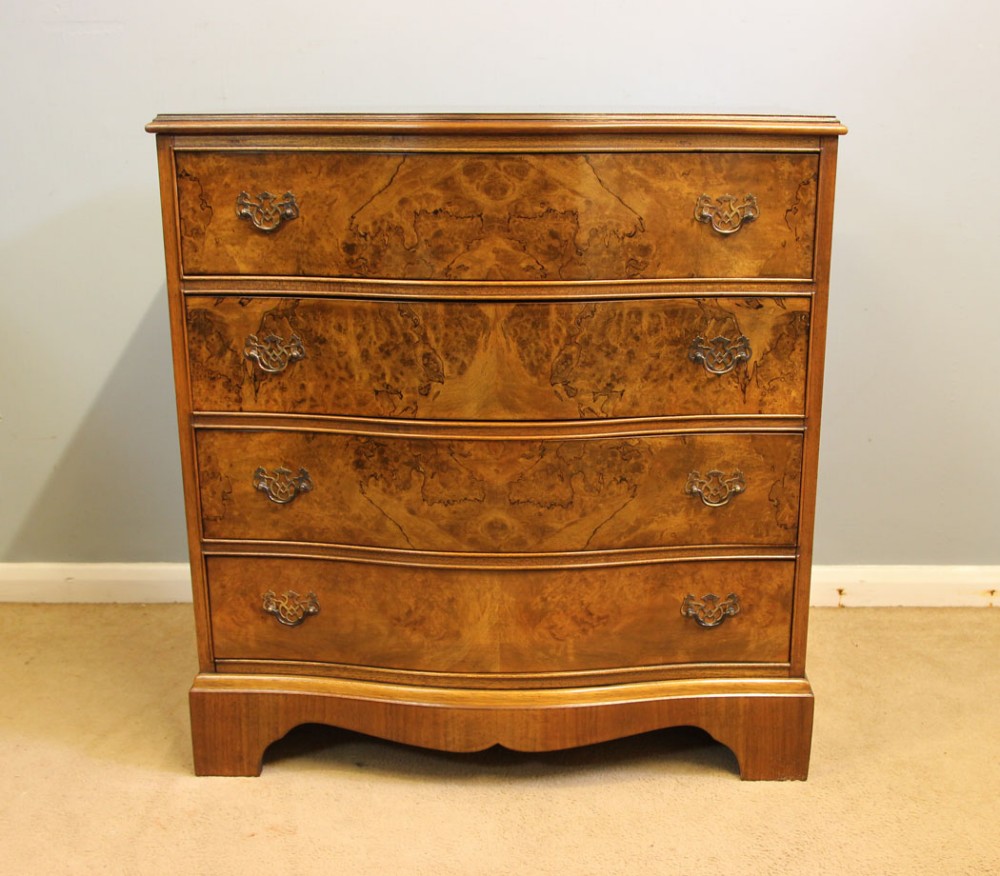 Antique Burr Walnut Serpentine Chest of Drawers