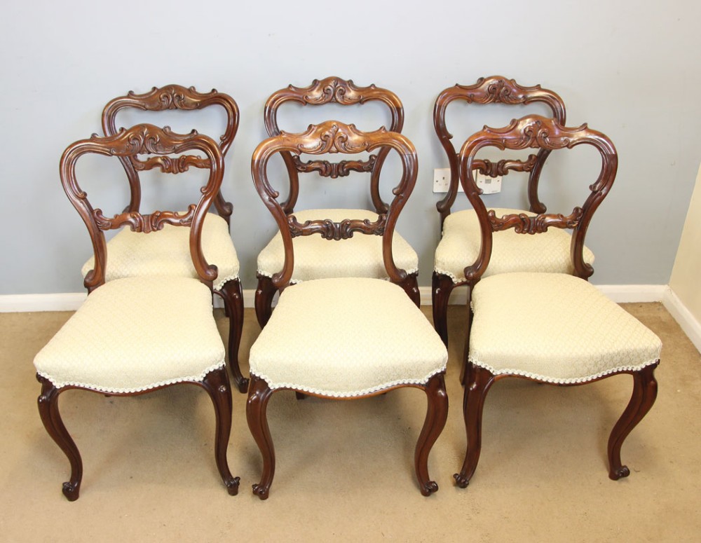 Antique Set Six Victorian Balloon Back Dining Chairs