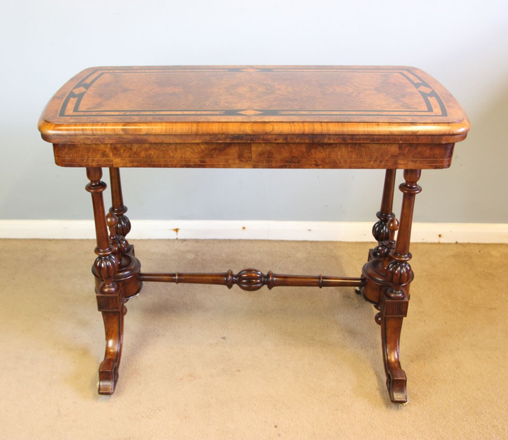 Antique Victorian Burr Walnut Inlaid Card Games Table