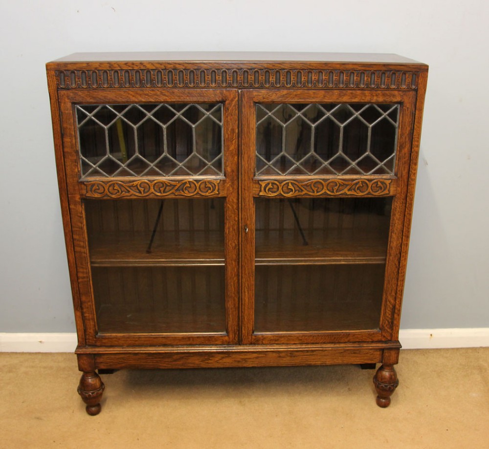Antique Small Oak Cabinet Bookcase