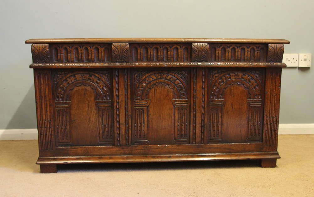 Antique Carved Oak Coffer Blanket Chest