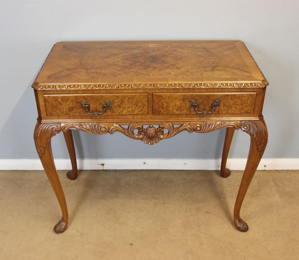 Antique Burr Walnut Queen Anne Style Console Side Table