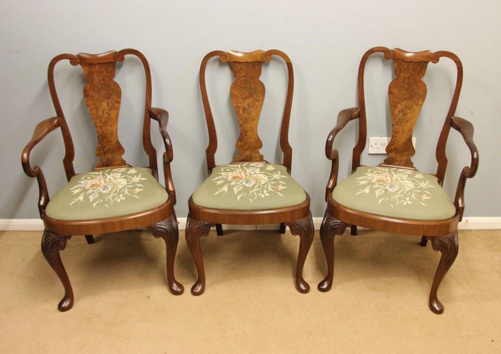 Antique Set of Ten Burr Walnut Dining Chairs