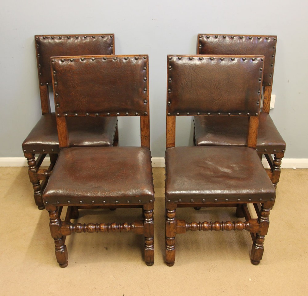 Antique Set Four Country Oak Dining Chairs