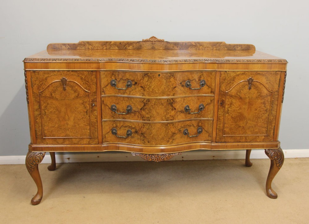Antique Burr Walnut Queen Anne Style Dresser Sideboard