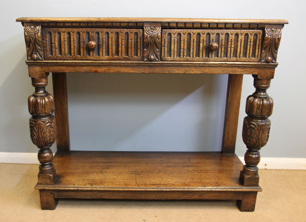 Antique Oak Two Drawer Serving  Side Table