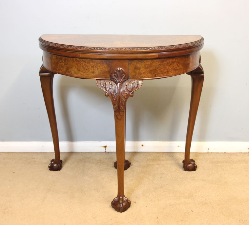Antique Burr Walnut Demi Lune Card Side Table 