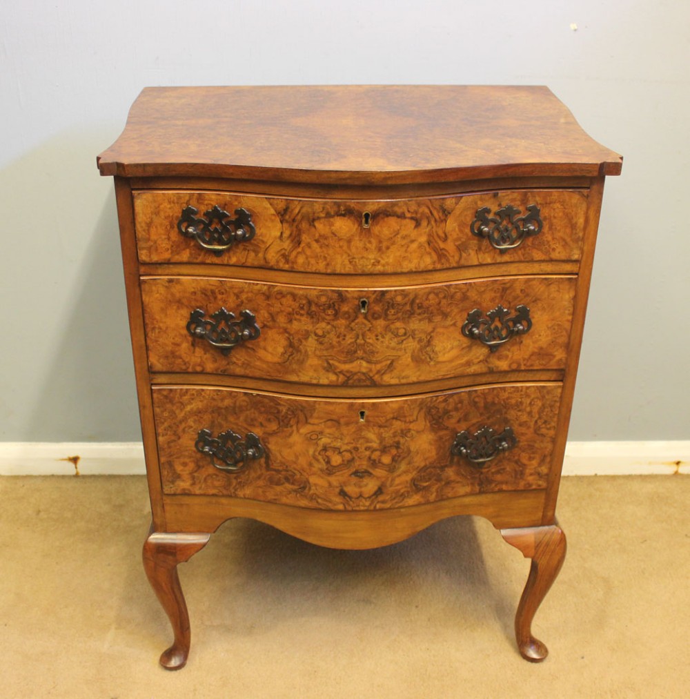 Antique Small Burr Walnut Bedside Chest of Drawers