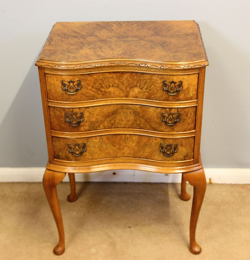 Burr Walnut Bedside Table Small Chest Drawers