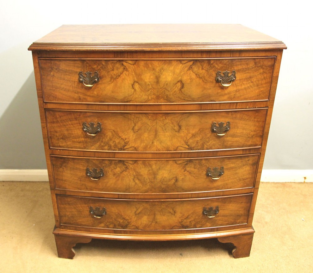 Antique Bow Front Burr Walnut Chest of Drawers
