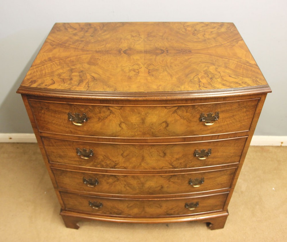 Antique Bow Front Burr Walnut Chest of Drawers View IV