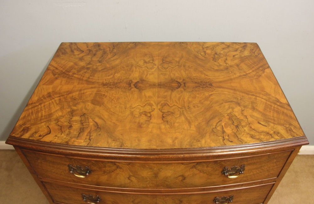 Antique Bow Front Burr Walnut Chest of Drawers View V