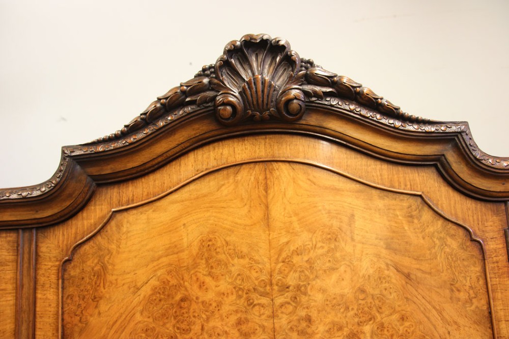An antique burr walnut three-door side cabinet on an intricately carved stand with cabriole legs and claw and ball feet. View XI