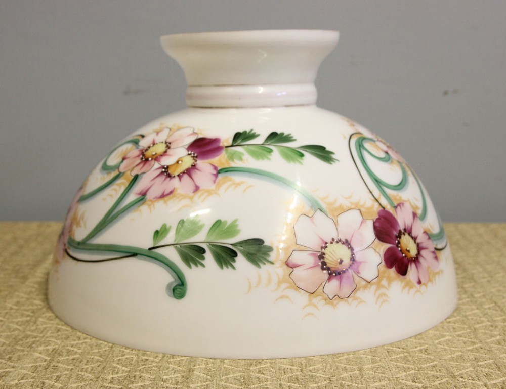 Antique Opaline Painted Hanging Oil Lamp Shade