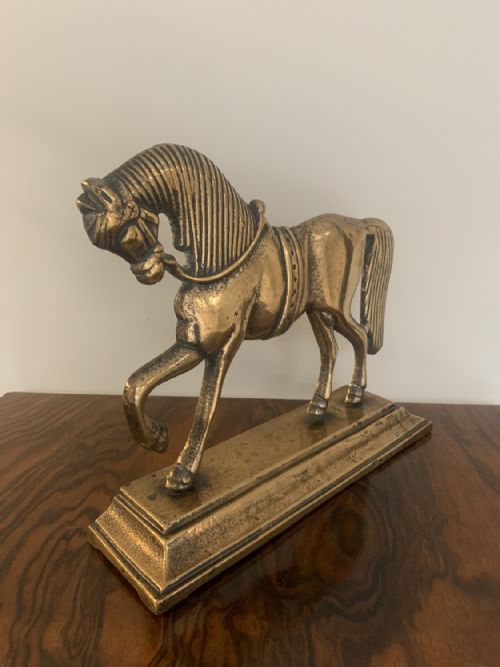 ANTIQUE VICTORIAN BRASS DOORSTOP STRIDING HORSE - ADDITIONAL PHOTO 1