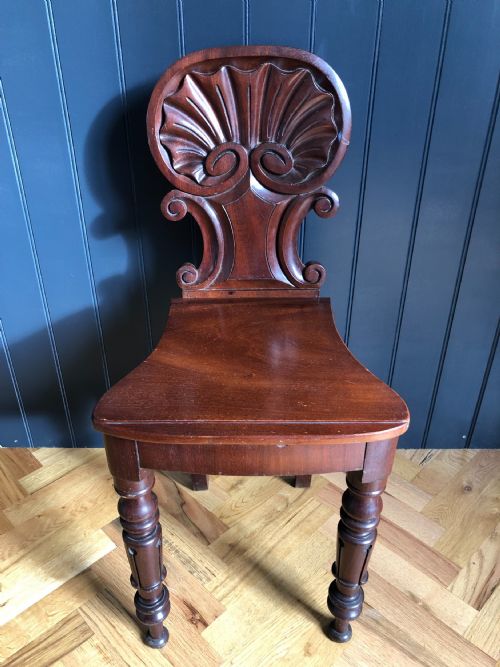 ANTIQUE MAHOGANY SHELL BACK HALL CHAIR - ADDITIONAL PHOTO 1