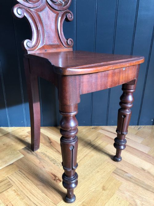 ANTIQUE MAHOGANY SHELL BACK HALL CHAIR - ADDITIONAL PHOTO 2