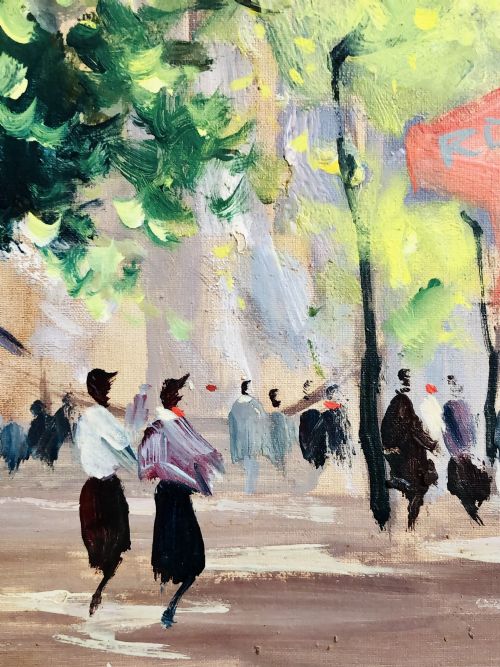 PARISIAN SCENE MIDCENTURY OIL PAINTING - ADDITIONAL PHOTO 4