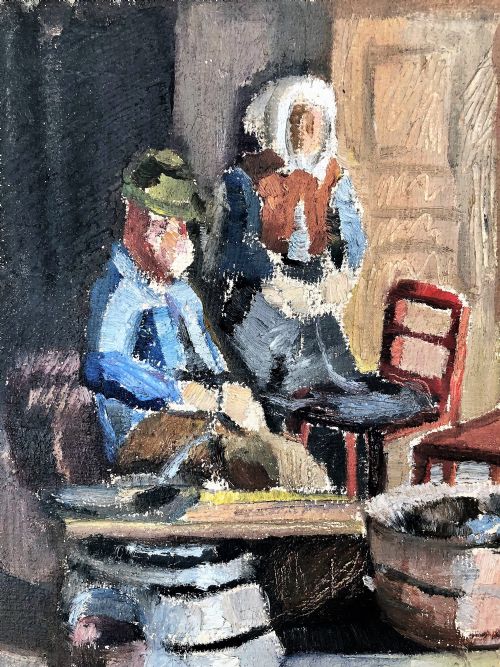 SWEDISH FISHING HUT OIL PAINTING ON CANVAS 1940S - ADDITIONAL PHOTO 1