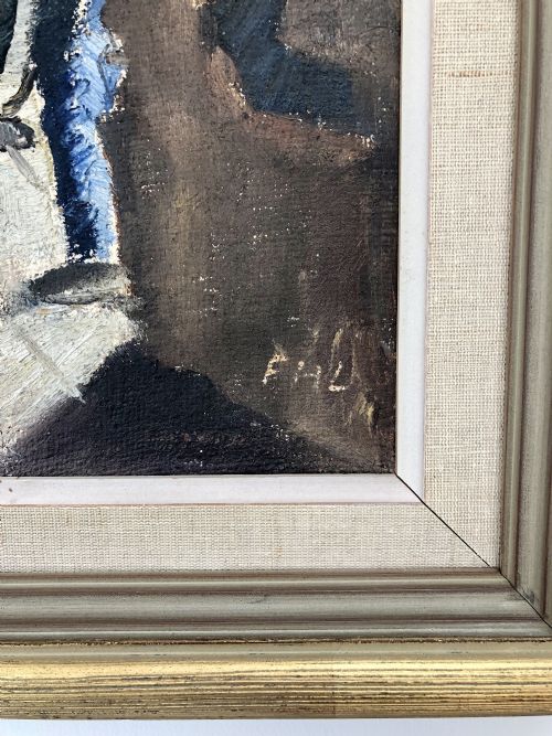 SWEDISH FISHING HUT OIL PAINTING ON CANVAS 1940S - ADDITIONAL PHOTO 3