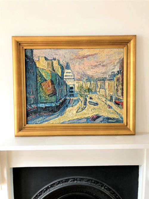 LARGE PARIS CITYSCAPE OIL PAINTING MIDCENTURY - ADDITIONAL PHOTO 1