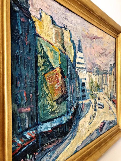 LARGE PARIS CITYSCAPE OIL PAINTING MIDCENTURY - ADDITIONAL PHOTO 2