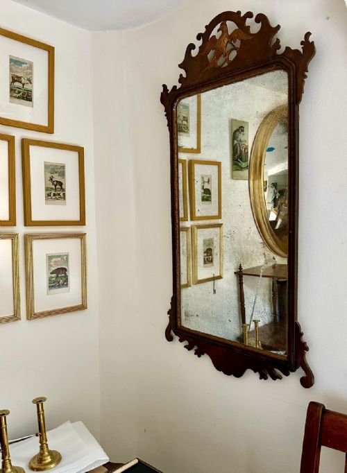 LARGE GEORGIAN WALNUT FRET MIRROR - ADDITIONAL PHOTO 4