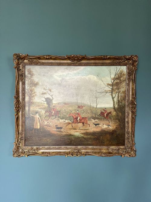 english fox hunt with horses hounds oil painting after henry bernard chalon 17701849 - CATEGORY: ANTIQUE ART - DATED 19TH CENTURY