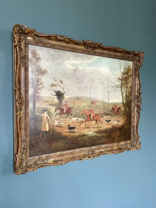 ENGLISH FOX HUNT WITH HORSES HOUNDS OIL PAINTING AFTER HENRY BERNARD CHALON 17701849 - ADDITIONAL PHOTO 1